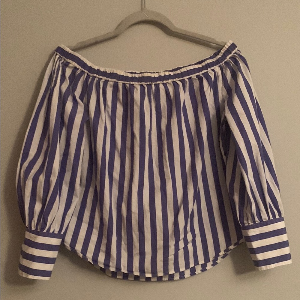 J. Crew Striped Off-Shoulder Blouse - Blue and White - Preloved
